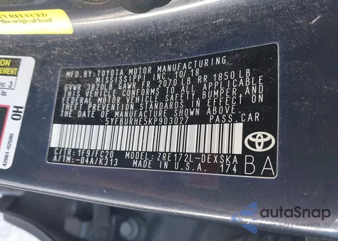 2019 Toyota Corolla Se from USA, damaged, VIN 5YFBURHE5KP903027
